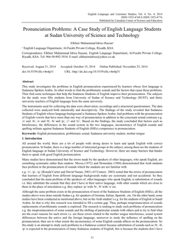 Pronunciation Problems: a Case Study of English Language Students at Sudan University of Science and Technology