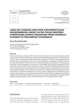 Geographia Polonica Vol. 91 No. 2 (2018), Land Use Changes and Their