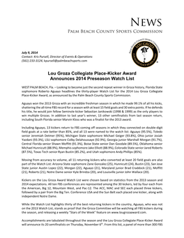Lou Groza Collegiate Place-Kicker Award Announces 2014 Preseason Watch List