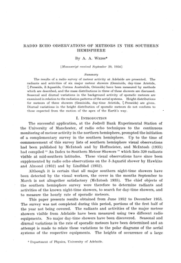 Radio Echo Observations of Meteors in the Southern Hemisphere