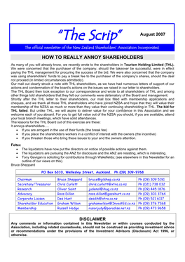 Feltex • the Liquidators Have Now Put the Directors on Notice of Possible Actions Against Them