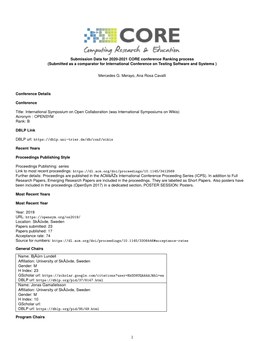 Submission Data for 2020-2021 CORE Conference Ranking Process (Submitted As a Comparator for International Conference on Testing Software and Systems )