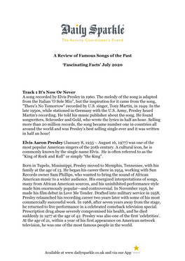 A Review of Famous Songs of the Past 'Fascinating Facts' July 2020