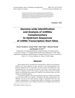 Genome-Wide Identification and Analysis of Mirnas Complementary to Upstream Sequences of Mrna Transcription Start Sites