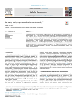 Cellular Immunology Targeting Antigen Presentation in Autoimmunity