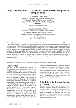 Stage of Development of Transport Services in Romania Compared to European Union