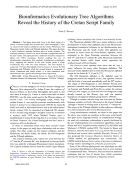 Bioinformatics Evolutionary Tree Algorithms Reveal the History of the Cretan Script Family