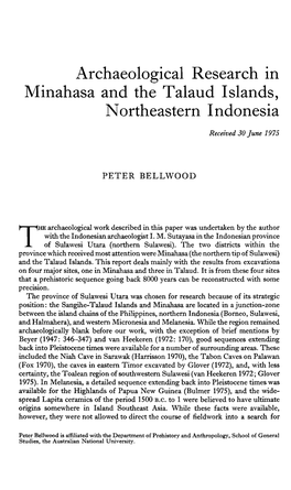 Archaeological Research in Minahasa and the Talaud Islands, Northeastern Indonesia