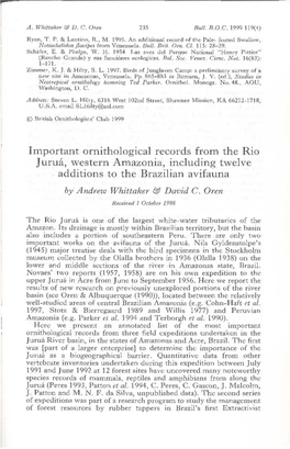 Important Ornithological Record S from the Rio Juruá, Western Amazonia, Including Twelve Additions to the Brazijian Avifauna