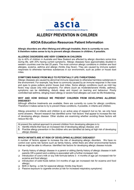 Allergy Prevention in Children