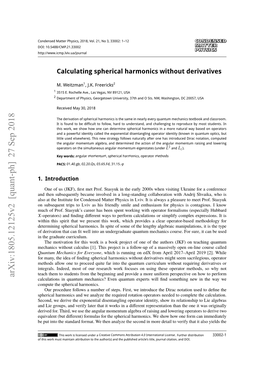 Arxiv:1805.12125V2 [Quant-Ph] 27 Sep 2018 Calculations in Quantum Mechanics? Even Quantum Experts Will ﬁnd Something New in the Way We Compute the Spherical Harmonics