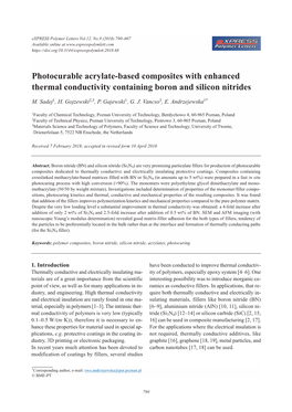 Photocurable Acrylate-Based Composites with Enhanced Thermal Conductivity Containing Boron and Silicon Nitrides