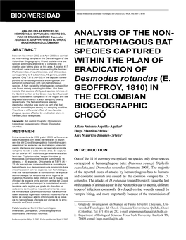 Hematophagous Bat Species Captured Within the Plan of Eradication Plans of Desmodus Rotundus (E