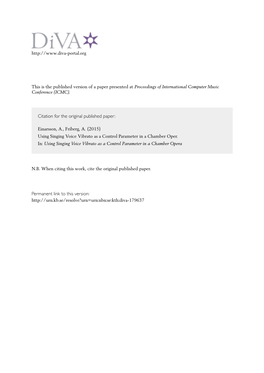 Using Singing Voice Vibrato As a Control Parameter in a Chamber Oper