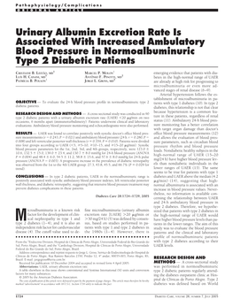 Urinary Albumin Excretion Rate Is Associated with Increased Ambulatory Blood Pressure in Normoalbuminuric Type 2 Diabetic Patients