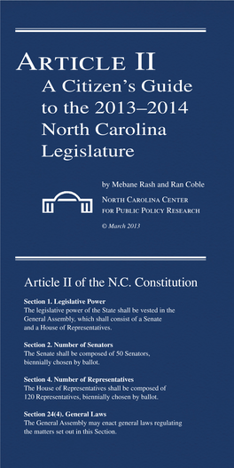 Article II T I a Citizen’S Guide C to the 2013–2014 L North Carolina E Legislature
