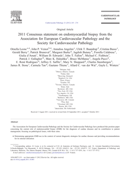 Consensus Statement on Endomyocardial Biopsy