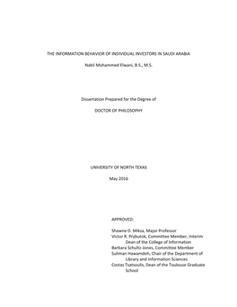 The Information Behavior of Individual Investors in Saudi Arabia