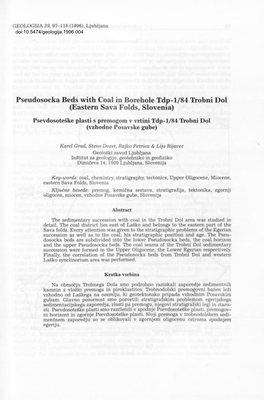 Pseudosocka Beds with Coal in Borehole Tdp-1/84 Trobni Dol (Eastern Sava Folds, Slovenia)