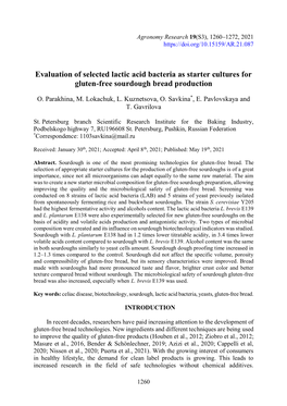 Evaluation of Selected Lactic Acid Bacteria As Starter Cultures for Gluten-Free Sourdough Bread Production