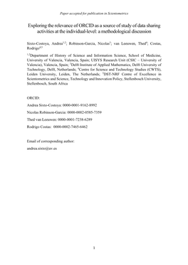 Exploring the Relevance of ORCID As a Source of Study of Data Sharing Activities at the Individual-Level: a Methodological Discussion