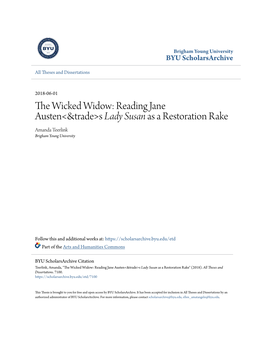 The Wicked Widow: Reading Jane Austen’S Lady Susan As a Restoration Rake