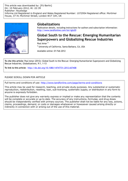 Global South to the Rescue: Emerging Humanitarian Superpowers and Globalizing Rescue Industries