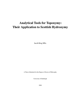 Analytical Tools for Toponymy: Their Application to Scottish Hydronymy