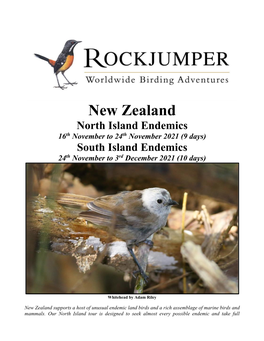 New Zealand North Island Endemics 16Th November to 24Th November 2021 (9 Days) South Island Endemics 24Th November to 3Rd December 2021 (10 Days)