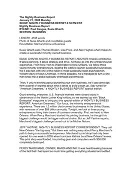 Nightly Business Report January 21, 2008 Monday SHOW: NIGHTLY BUSINESS REPORT 6:30 PM EST Nightly Business Report BYLINE: Paul Kangas, Susie Gharib SECTION: BUSINESS