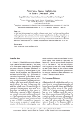 Preceramic Faunal Exploitation at the Las Obas Site, Cuba