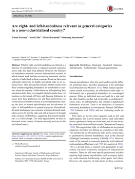 Are Right- and Left-Handedness Relevant As General Categories in a Non-Industrialized Country?