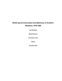 British Government Policy and Diplomacy in Southern Rhodesia, 1979-1980