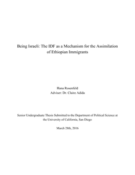 Being Israeli: the IDF As a Mechanism for the Assimilation of Ethiopian Immigrants
