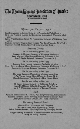 Officers for the Year 1952