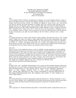 HISTORY of ST. BONIFACE PARISH 2Nd OLDEST ORIGINAL CHURCH in the ARCHDIOCESE of PORTLAND, OREGON by Evangeline Ripp (Photos Are Missing Here)