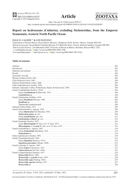 Report on Hydrozoans (Cnidaria), Excluding Stylasteridae, from the Emperor Seamounts, Western North Pacific Ocean