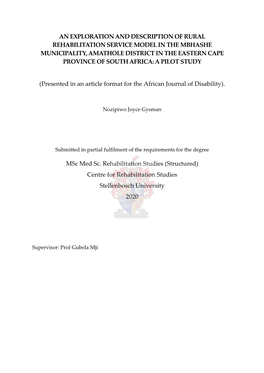 An Exploration and Description of Rural Rehabilitation Service Model in the Mbhashe Municipality, Amathole District in the Easte