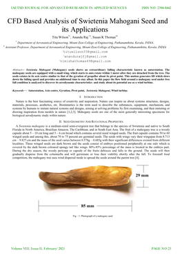 CFD Based Analysis of Swietenia Mahogani Seed and Its Applications