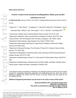 Genetic Variants in the Metzincin Metallopeptidase Family Genes Predict Melanoma Survival