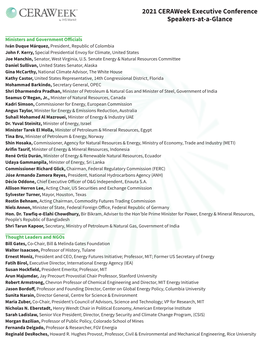 2021 Ceraweek Executive Conference Speakers-At-A-Glance