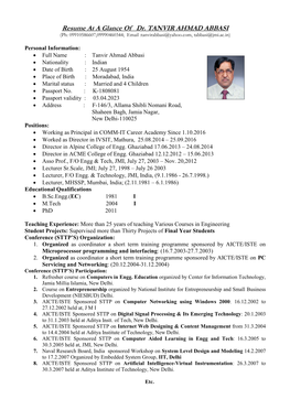 Dr. TANVIR AHMAD ABBASI (Ph: 09910586607,09990460344; Email :Tanvirabbasi@Yahoo.Com, Tabbasi@Jmi.Ac.In)