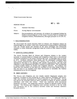 Proposed Finding for Federal Acknowledgment of the Grand Traverse Band of Ottawa and Chippewa Indians, Peshawbestown, Michigan Pursuant to 25 CFR 54