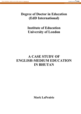 A Case Study of English-Medium Education in Bhutan
