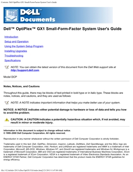 Dell Optiplex GX1 Small-Form-Factor System User's Guide