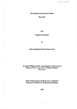 The National University of Ireland Maynooth the Clongorey Evictions by Mary Brigid Ryan B.Sc (Econ) Lond. in Partial Fulfilment