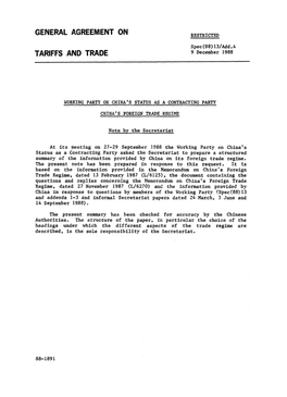 GENERAL AGREEMENT on TARIFFS and TRADE 9 December 1988