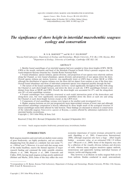 The Significance of Shore Height in Intertidal Macrobenthic Seagrass