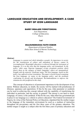 Language Education and Development: a Case Study of Izon Language