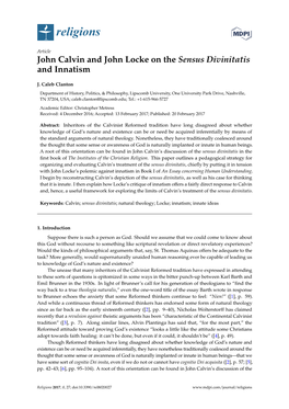 John Calvin and John Locke on the Sensus Divinitatis and Innatism